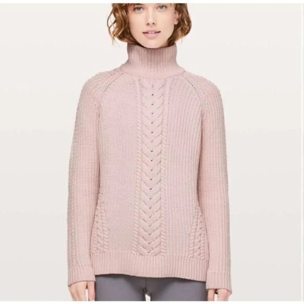 Lululemon Sweater Bring The Cozy Turtleneck Misty Pink Thick Cotton Cableknit 4